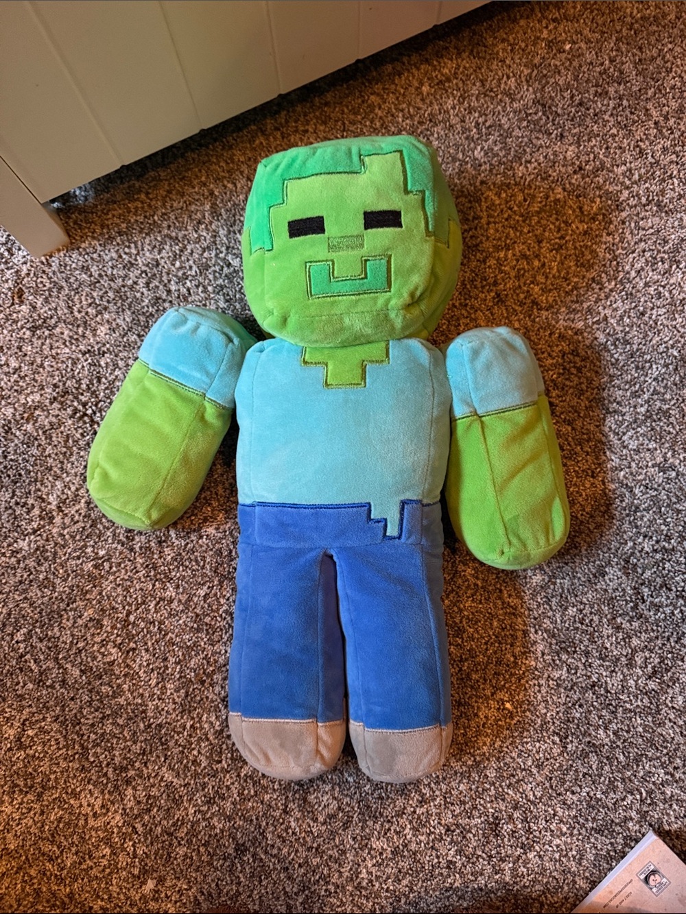 Plush Block-Style Zombie Character Toy in Green & Blue